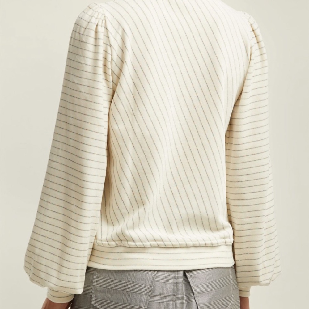 Ganni Harley Striped Cotton-Blend Velour Sweater Size 38 - Picture 4 of 8